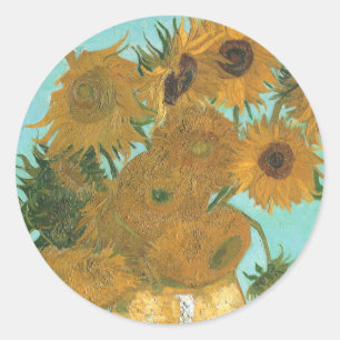 Sticker Rond Vase avec douze tournesols par Vincent van Gogh