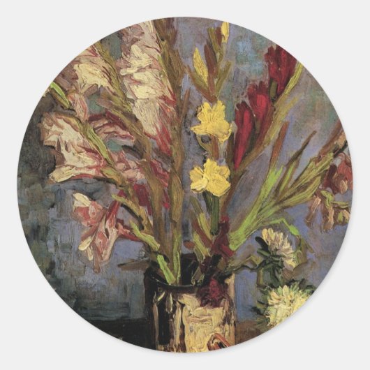 Sticker Rond Vase avec Gladioli par Vincent van Gogh (Devant)
