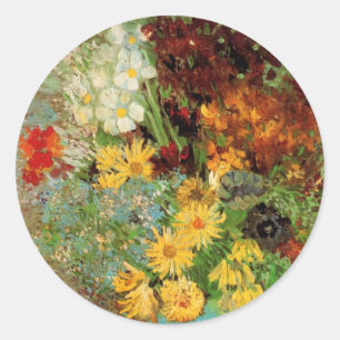 Sticker Rond Vase avec marguerites et anémones par Vincent van 