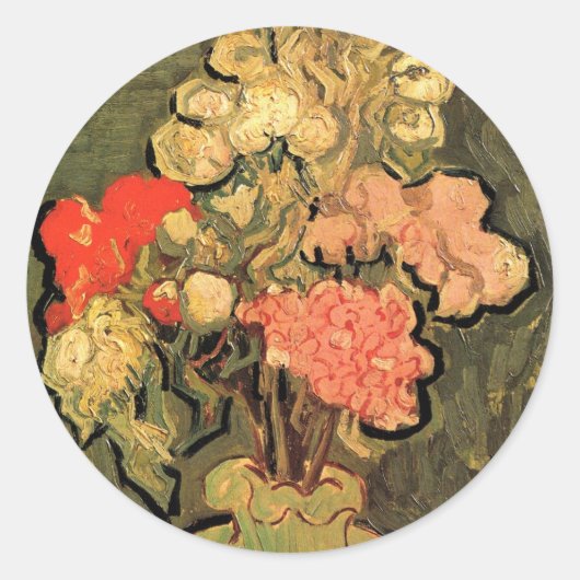 Sticker Rond Vase avec Rose Mallows par Vincent van Gogh (Devant)