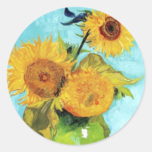 Sticker Rond Vase avec trois tournesols (1888) Vincent Van Gogh (Devant)