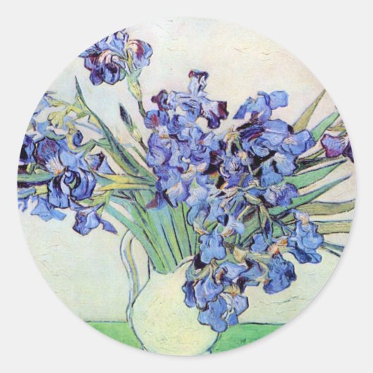 Sticker Rond Vase de fleurs avec iris par Vincent van Gogh (Devant)