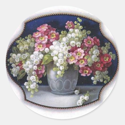 Sticker Rond Vase de fleurs vintages (Devant)