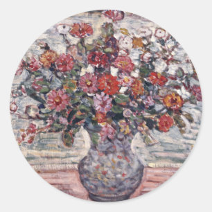 Sticker Rond Vase de fleurs, Zinnias de Maurice Prendergast