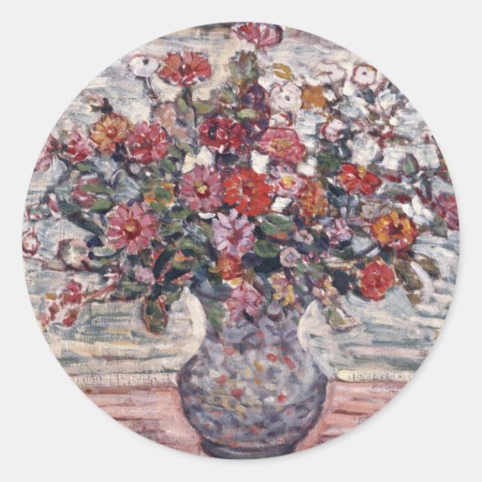 Sticker Rond Vase de fleurs, Zinnias de Maurice Prendergast (Devant)