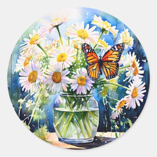 Sticker Rond Vase de marguerites joli floral (Devant)