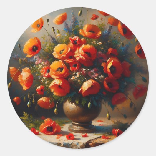Sticker Rond Vase de Red Poppies (Devant)