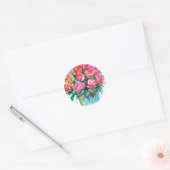 Sticker Rond vase de roses en aquarelle (Enveloppe)