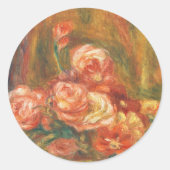 Sticker Rond Vase de Roses par Auguste Renoir Art (Devant)