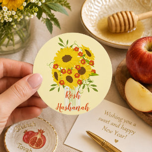 Sticker Rond Vase de tournesols pour Roch Hachana