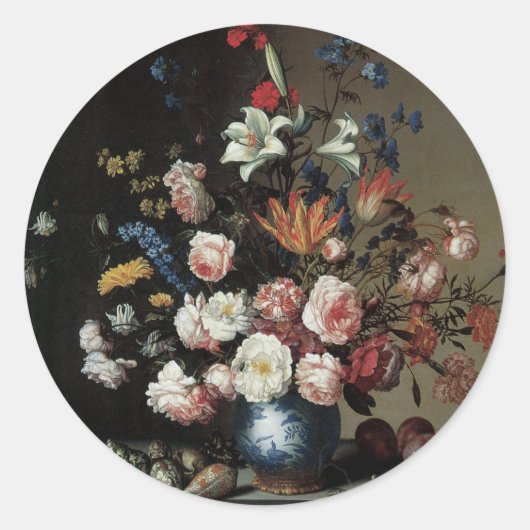 Sticker Rond Vase des fleurs par une fenêtre, Balthasar van der (Devant)
