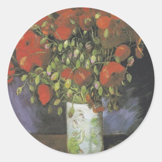 Sticker Rond Vase par Red Poppies Vincent van Gogh (Devant)