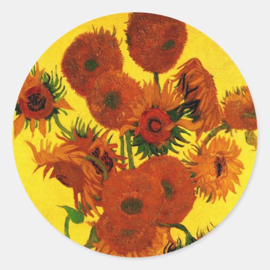 Sticker Rond Vase Still Life avec 15 tournesols Vincent van Gog (Devant)