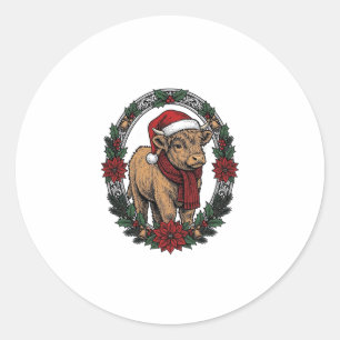 Sticker Rond Veau de Noël Vintage Gravure Fête T-Shirt