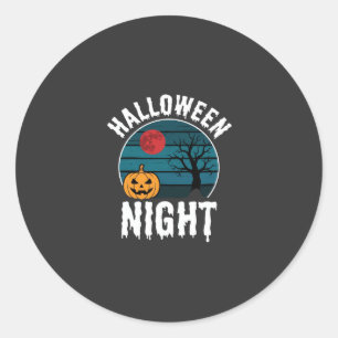 Sticker Rond Vecteur d'arbre de citrouille de nuit d'Halloween