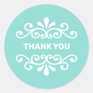 Sticker Rond Vecteur de fleur blanche sur remerciement turquois
