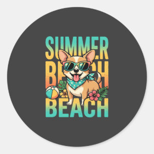 Sticker Rond Vecteur de vacances de chien de plage d'été