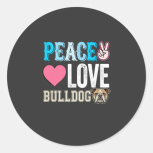 Sticker Rond Vecteur Peace Love Bouledogue