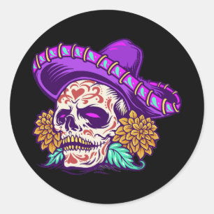 Sticker Rond Vector dia de muertos crâne à sucre mexicain