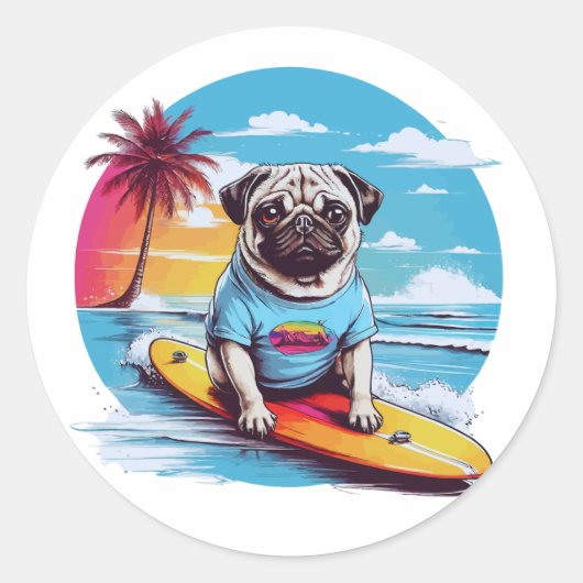 Sticker Rond Vector dog surf dans les vagues (Devant)