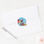 Sticker Rond Vector dog surf dans les vagues (Enveloppe)