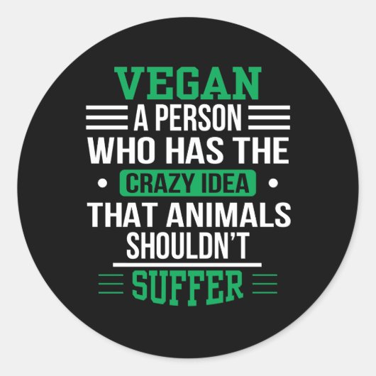 Sticker Rond Vegan Crazy Idea Animaux ne devraient pas souffrir (Devant)