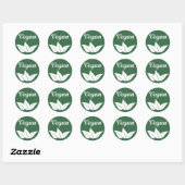 Sticker Rond Vegan Design 2 Blanc sur Vert (Feuille)