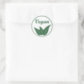 Sticker Rond Vegan Design 2 vert sur blanc (Sac)