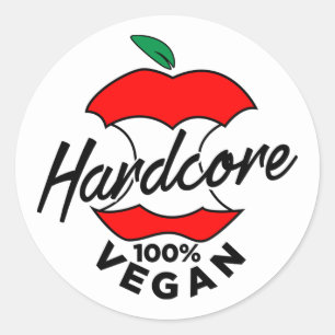 Sticker Rond Vegan dur, Apple Core Vegan, Hardcore Vegan