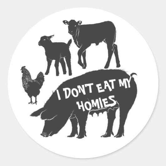 Sticker Rond Vegan Je ne mange pas mes Homies (Devant)