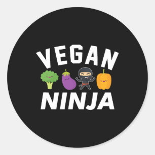 Sticker Rond Vegan Ninja Ethique Pro Vegan Kawaii Veggie Brocco
