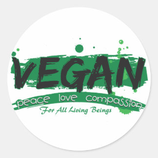 Sticker Rond Vegan Peace Love Compassion