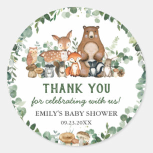 Sticker Rond Végétal Bois Animaux Baby shower Anniversaire Cl