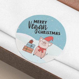 Sticker Rond Végétal Noël avec un joli porcelet et cadeaux