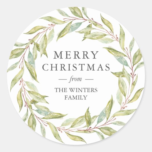 Sticker Rond Végétation d'hiver Feuilles couronne Noël (Devant)