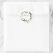 Sticker Rond Végétation et floral rose aquarelle | Merci (Sac)