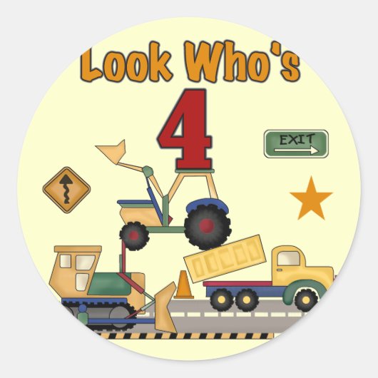 Sticker Rond Véhicules de construction 4e chemises d'anniversai (Devant)