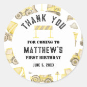 Sticker Rond Véhicules de construction Anniversaire Merci (Devant)