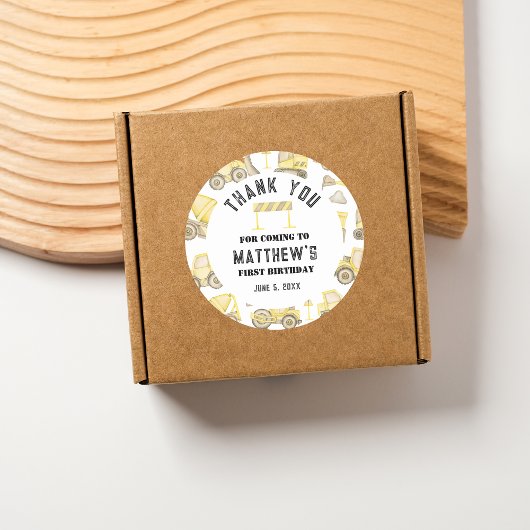 Sticker Rond Véhicules de construction Anniversaire Merci