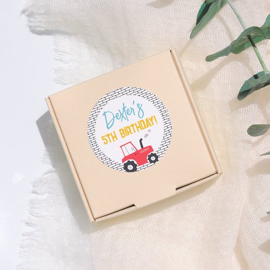 Sticker Rond Véhicules de construction Garçon fête d'anniversai