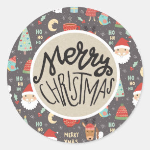 Sticker Rond Veille de Noël Santa Rustique Cadeau de Fêtes