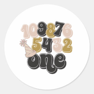 Sticker Rond Veille du Nouvel An Compte à rebours Premier Anniv