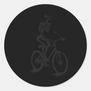 Sticker Rond Vélo à cheval Scary Halloween Skeleton Biker