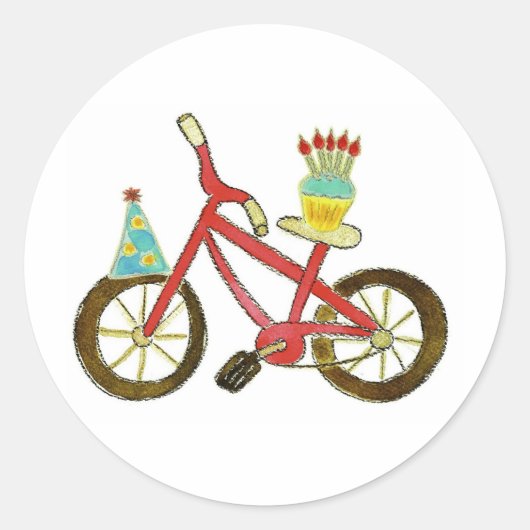 Sticker Rond Vélo d'anniversaire avec Cupcake (Devant)