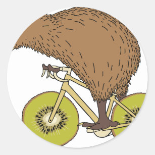 Sticker Rond Vélo d'équitation de kiwi avec des roues de kiwi