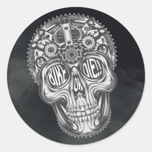 Sticker Rond Vélo ou mourir ! ! Conception du crâne