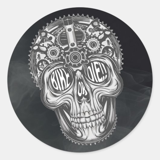 Sticker Rond Vélo ou mourir ! ! Conception du crâne (Devant)