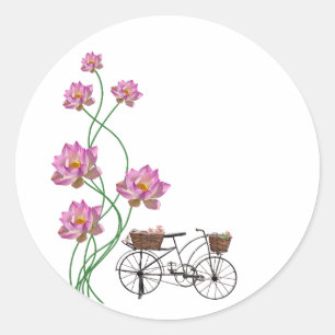 Sticker Rond Vélo vintage Avec Fleurs Clip Art