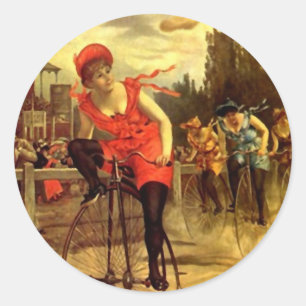 Sticker Rond Vélo vintage de emballage faisant du vélo à la