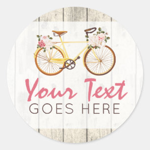 Sticker Rond Vélo Vintage Shabby Chic sur Bois Rustique Personn